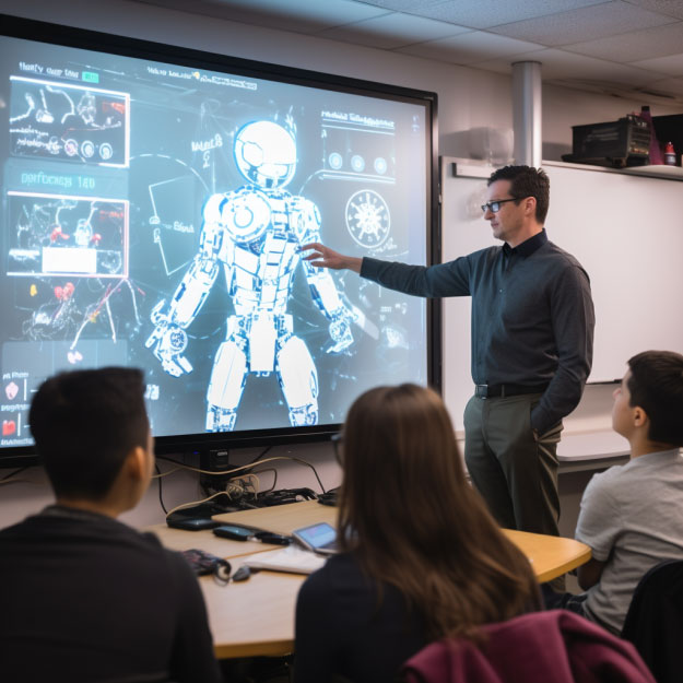 Teacher teaching Robotics using Parrot Smart LED